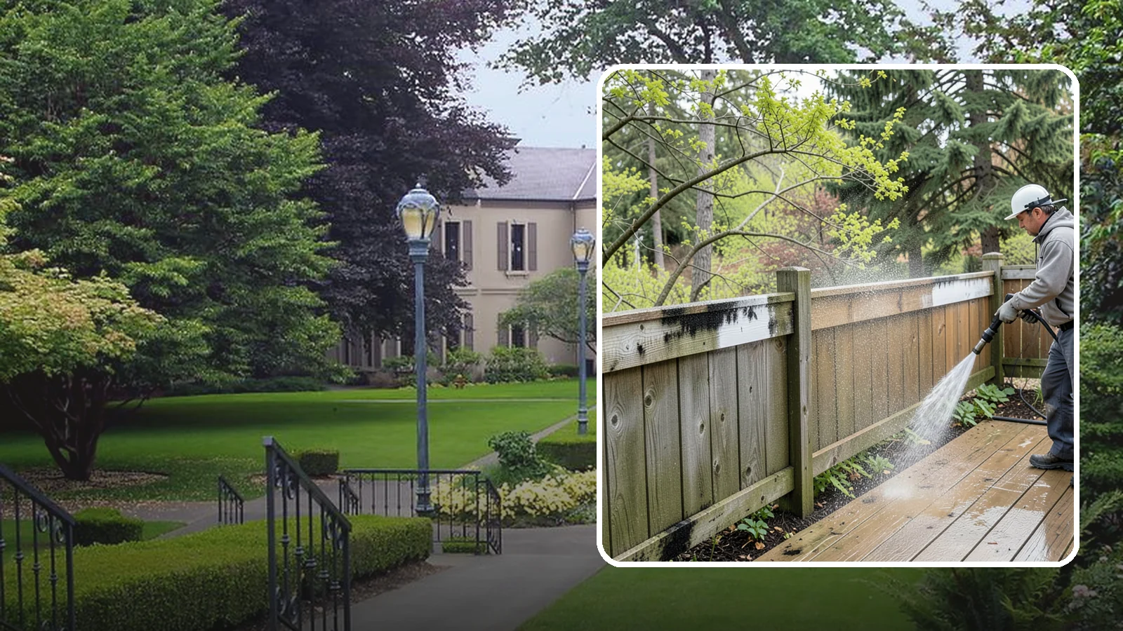 Fence Mildew Removal in Woodinville, King County, WA - Targeted mildew treatment for the black-spotted, shaded fence sections our damp climate breeds year-round.