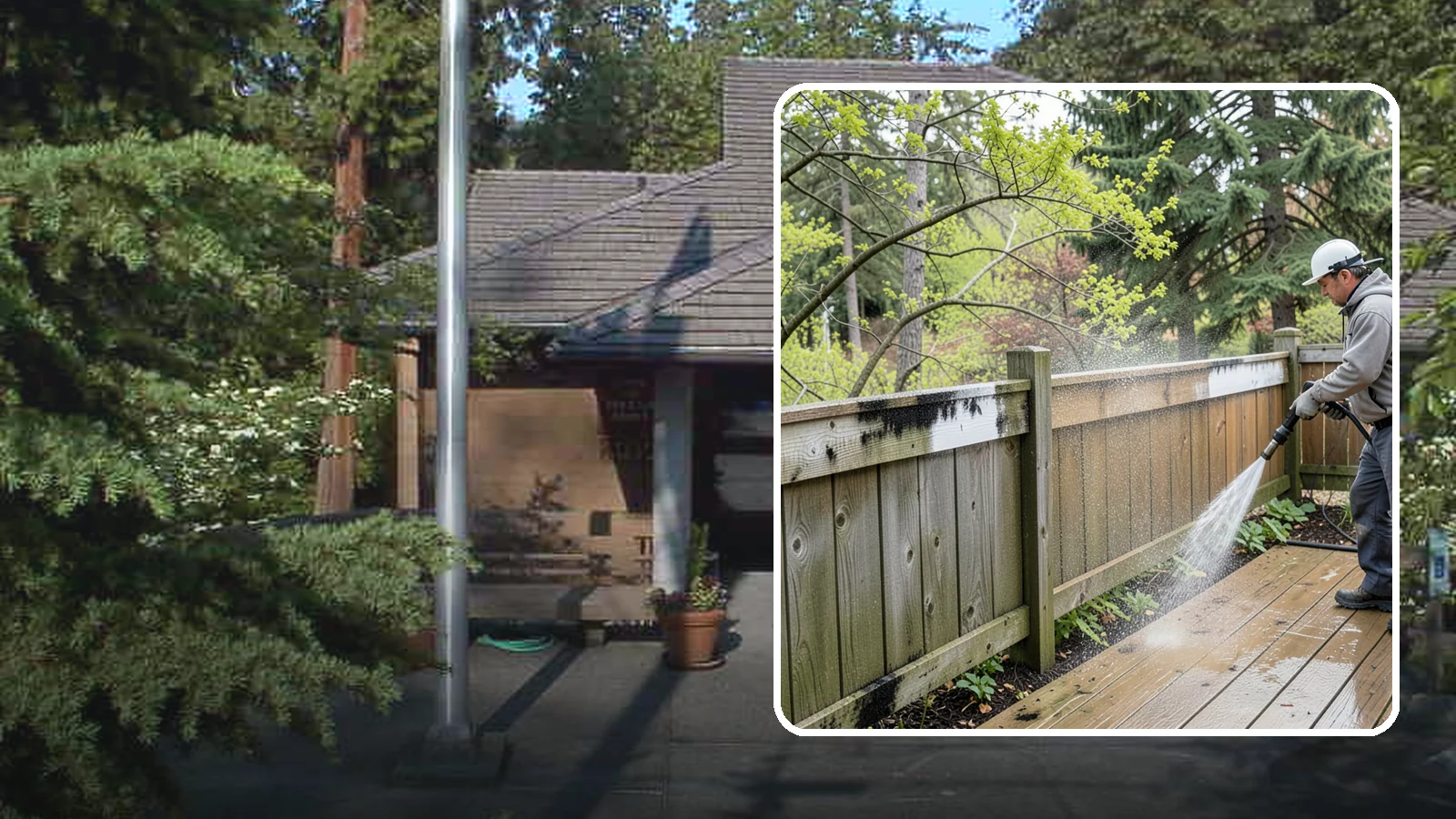 Fence Mildew Removal in Yarrow Point, King County, WA - Targeted mildew treatment for the black-spotted, shaded fence sections our damp climate breeds year-round.