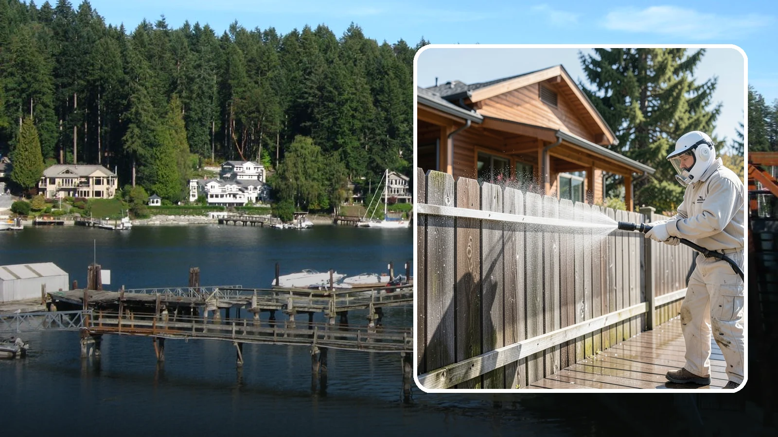 Fence Sealing in Gig Harbor, Pierce County, WA - Clear water-repellent sealing for wood fences that fends off the rot, graying, and moss our damp climate encourages.