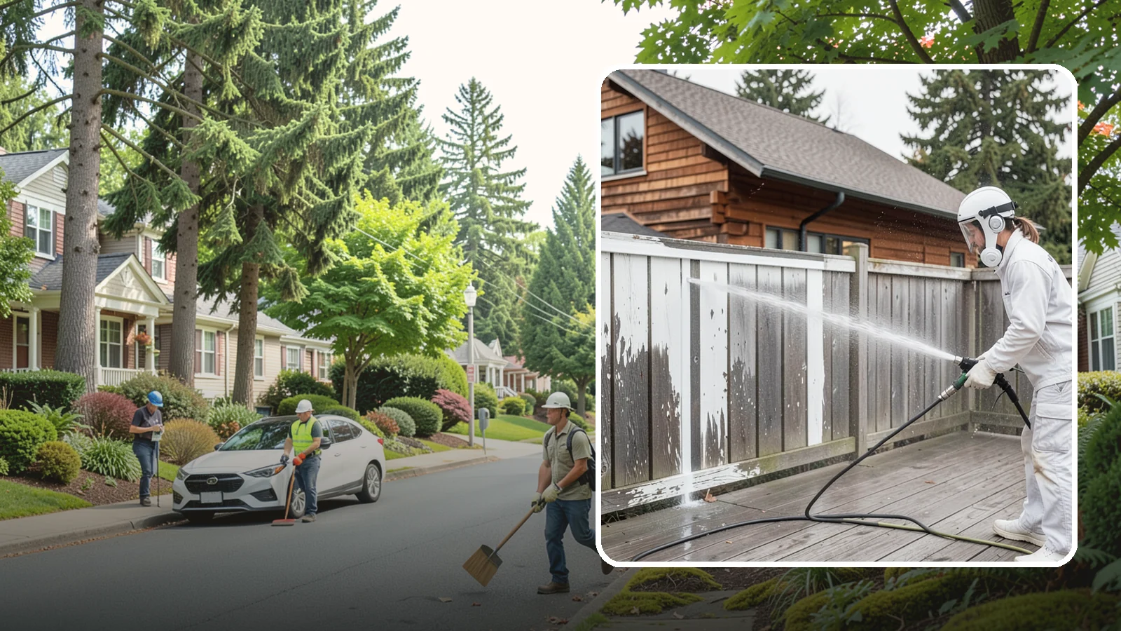 Fence Stain Stripping in Beaux Arts Village, King County, WA - Stripping of failing, peeling fence stain so the wood is ready for a clean, even recoat.