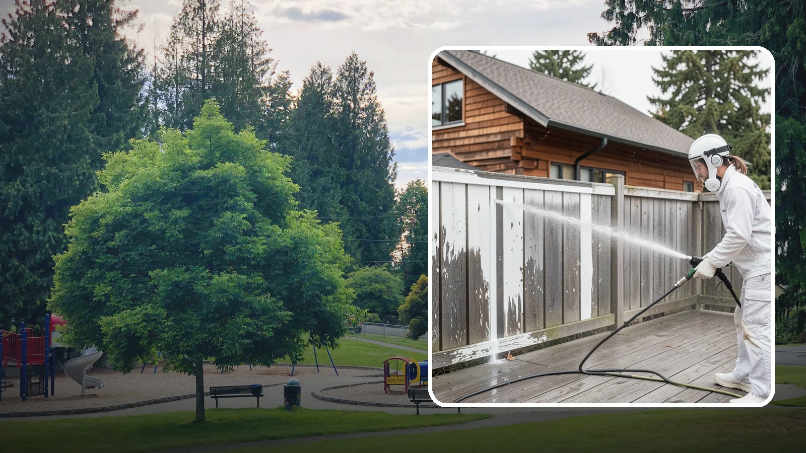 Fence Stain Stripping in Bonney Lake, Pierce County, WA - Stripping of failing, peeling fence stain so the wood is ready for a clean, even recoat.