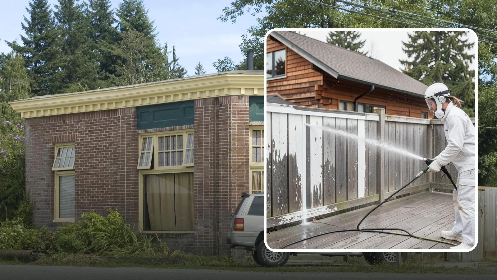 Fence Stain Stripping in Hamilton, Skagit County, WA - Stripping of failing, peeling fence stain so the wood is ready for a clean, even recoat.