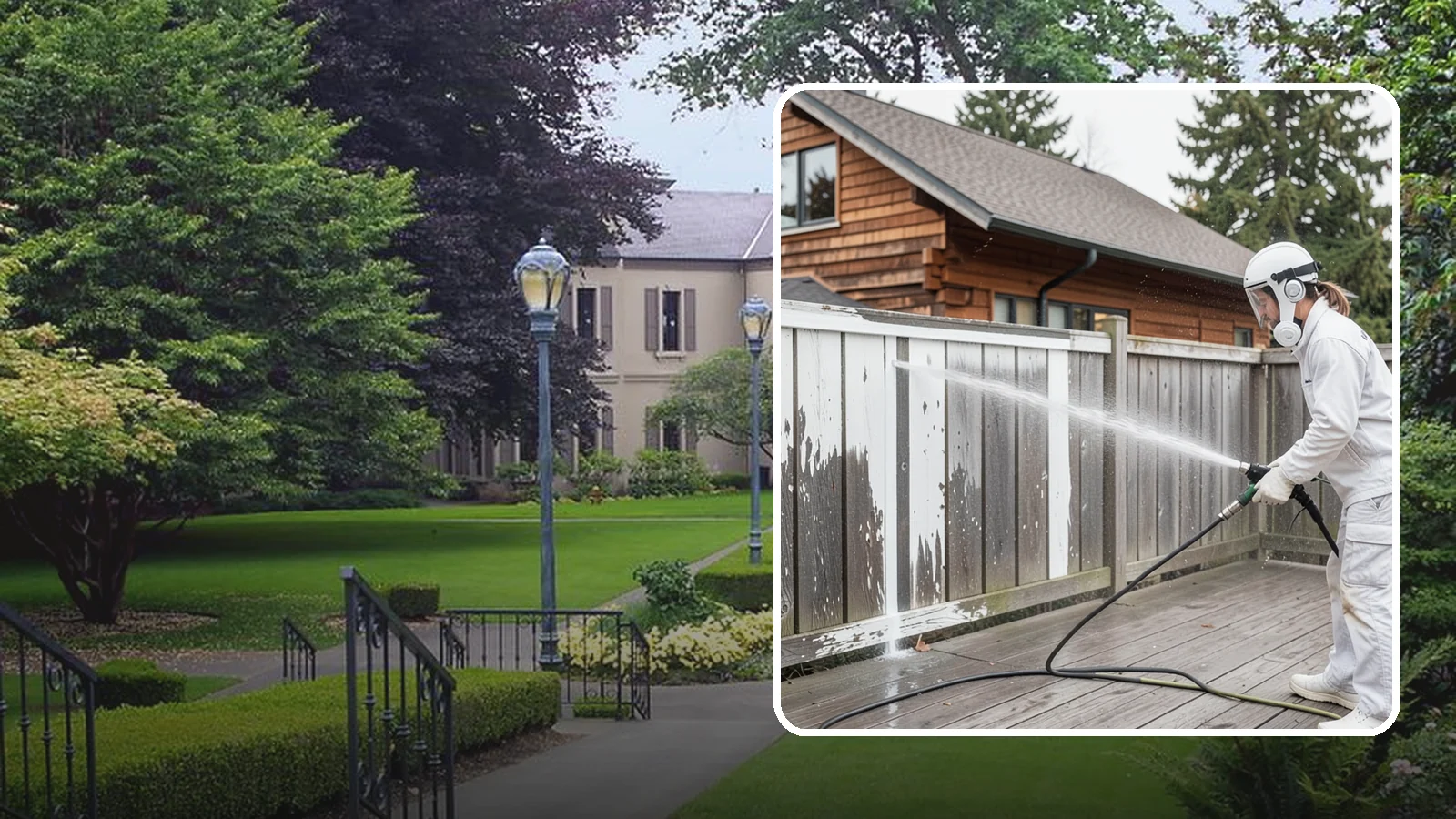 Fence Stain Stripping in Woodinville, King County, WA - Stripping of failing, peeling fence stain so the wood is ready for a clean, even recoat.