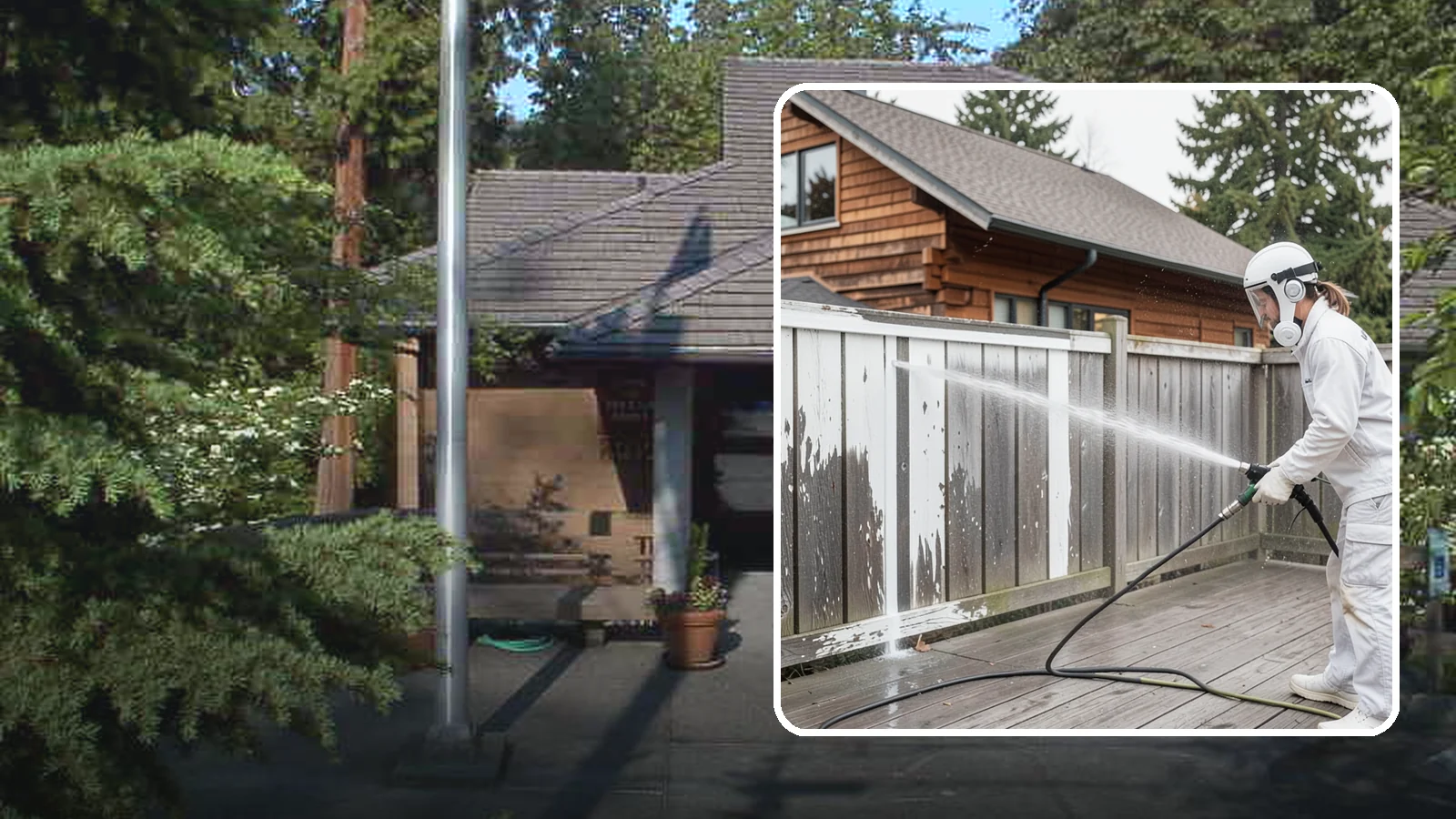 Fence Stain Stripping in Yarrow Point, King County, WA - Stripping of failing, peeling fence stain so the wood is ready for a clean, even recoat.