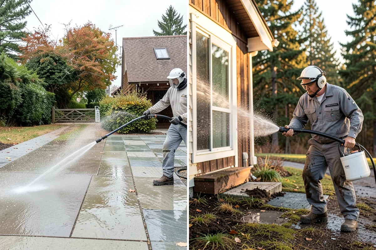 Fence Staining in Lake Forest Park, King County, WA - Clean the fence and strip any failing prior coating
