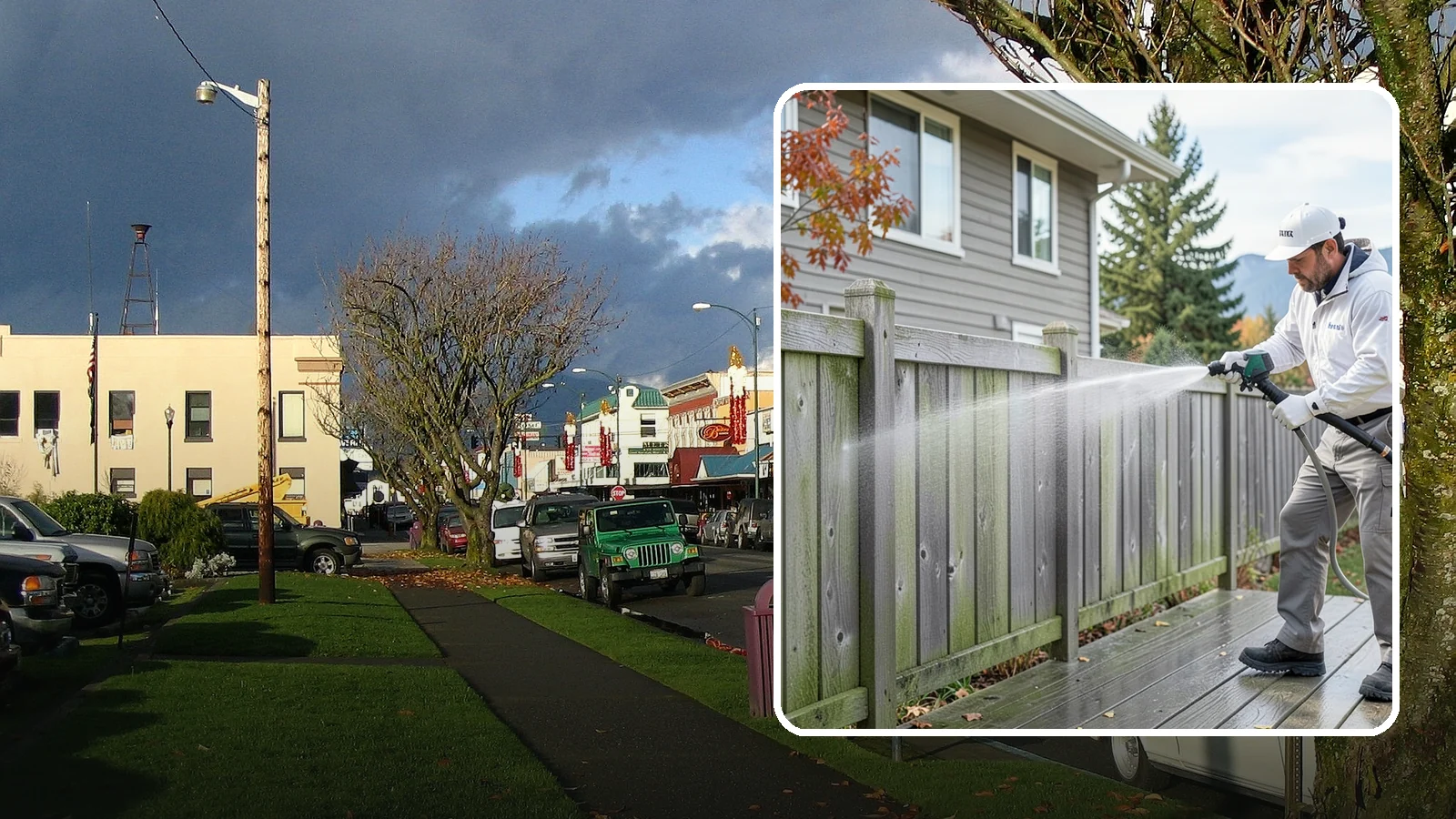 Fence Washing in Arlington, Snohomish County, WA - A full-panel fence wash that lifts the gray-green grime our constant Puget Sound drizzle bakes onto wood, vinyl, and metal alike.