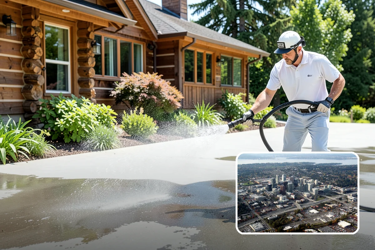 Fence Washing in Bellevue, King County, WA - Removes the algae film that thrives on shaded PNW fence lines