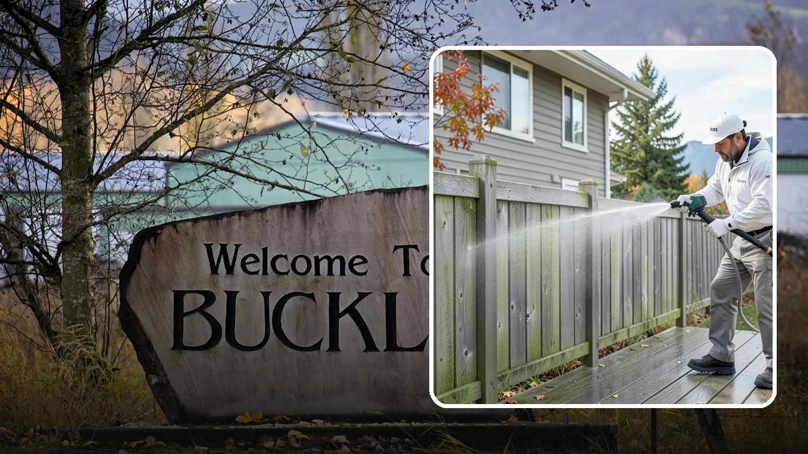 Fence Washing in Buckley, Pierce County, WA - A full-panel fence wash that lifts the gray-green grime our constant Puget Sound drizzle bakes onto wood, vinyl, and metal alike.