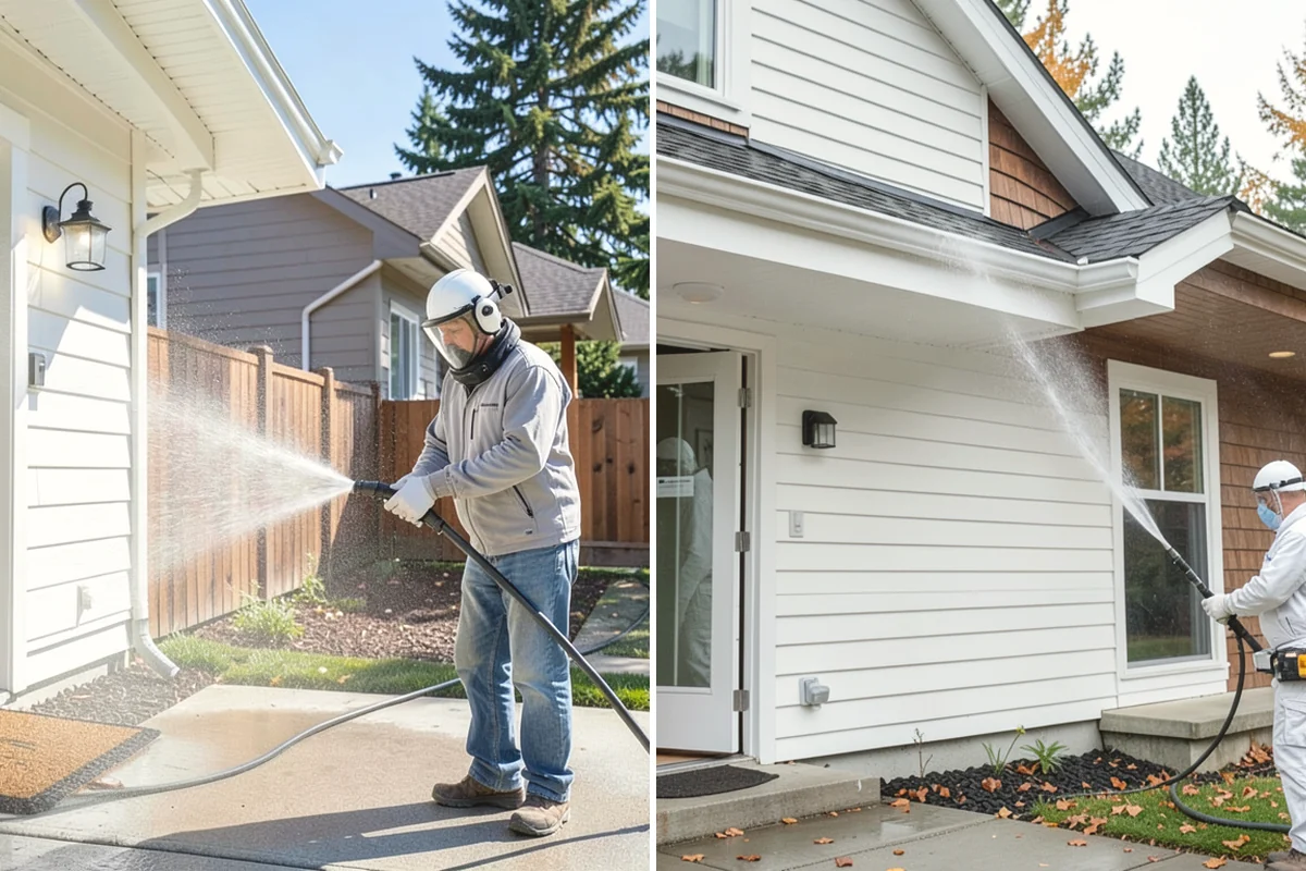 Fence Washing in Carbonado, Pierce County, WA - Walk the fence line and identify wood, vinyl, or metal sections