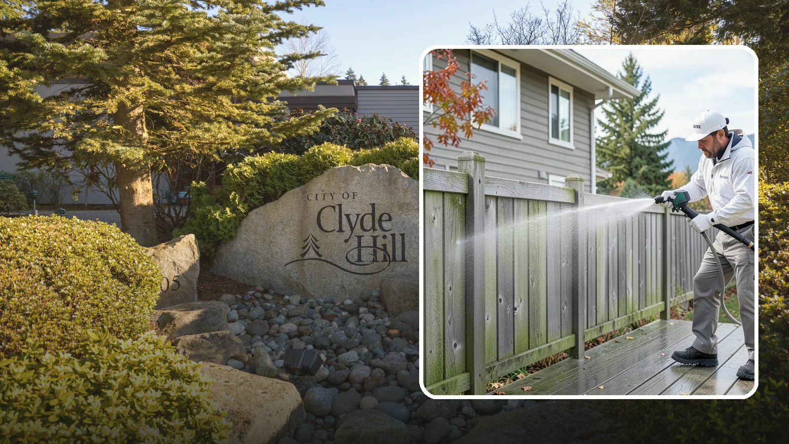 Fence Washing in Clyde Hill, King County, WA - A full-panel fence wash that lifts the gray-green grime our constant Puget Sound drizzle bakes onto wood, vinyl, and metal alike.