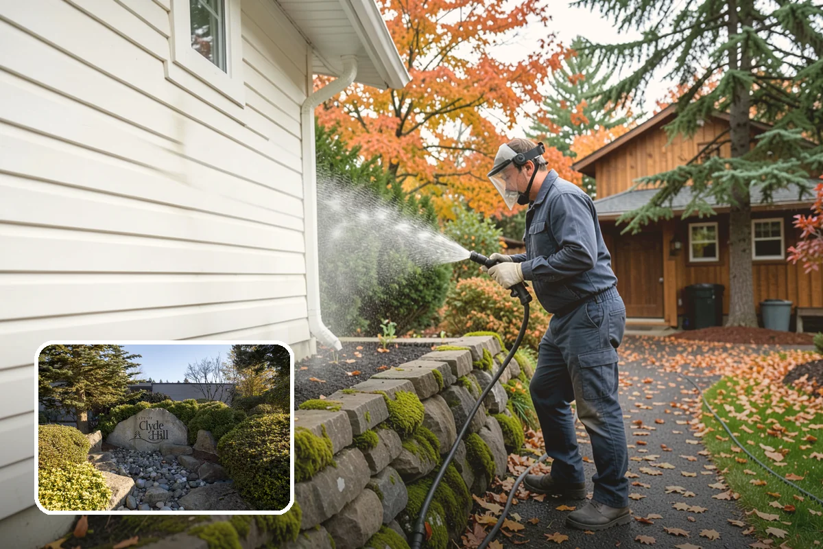 Fence Washing in Clyde Hill, King County, WA - Removes the algae film that thrives on shaded PNW fence lines
