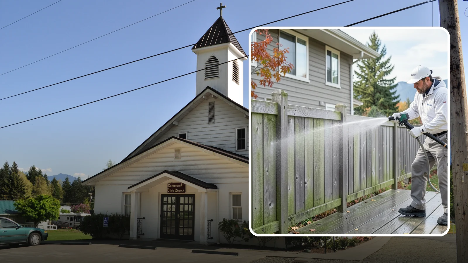 Fence Washing in Concrete, Skagit County, WA - A full-panel fence wash that lifts the gray-green grime our constant Puget Sound drizzle bakes onto wood, vinyl, and metal alike.