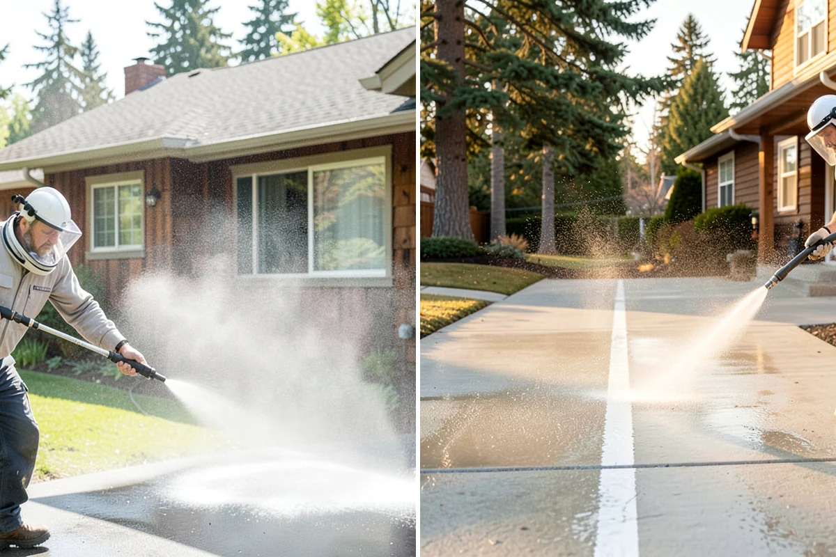 Fence Washing in Concrete, Skagit County, WA - Walk the fence line and identify wood, vinyl, or metal sections