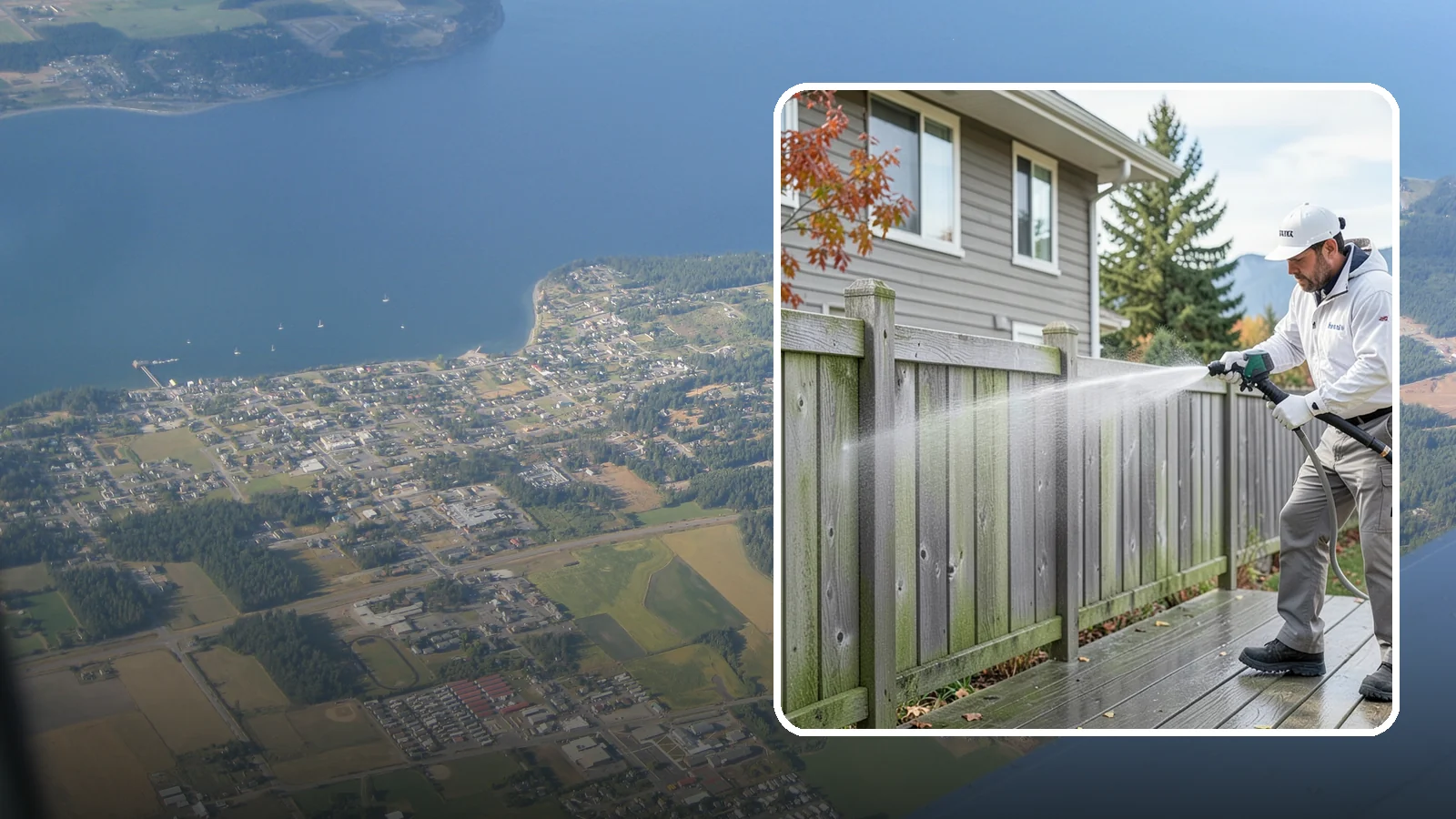 Fence Washing in Coupeville, Island County, WA - A full-panel fence wash that lifts the gray-green grime our constant Puget Sound drizzle bakes onto wood, vinyl, and metal alike.