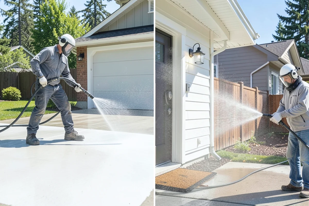 Fence Washing in Coupeville, Island County, WA - Walk the fence line and identify wood, vinyl, or metal sections