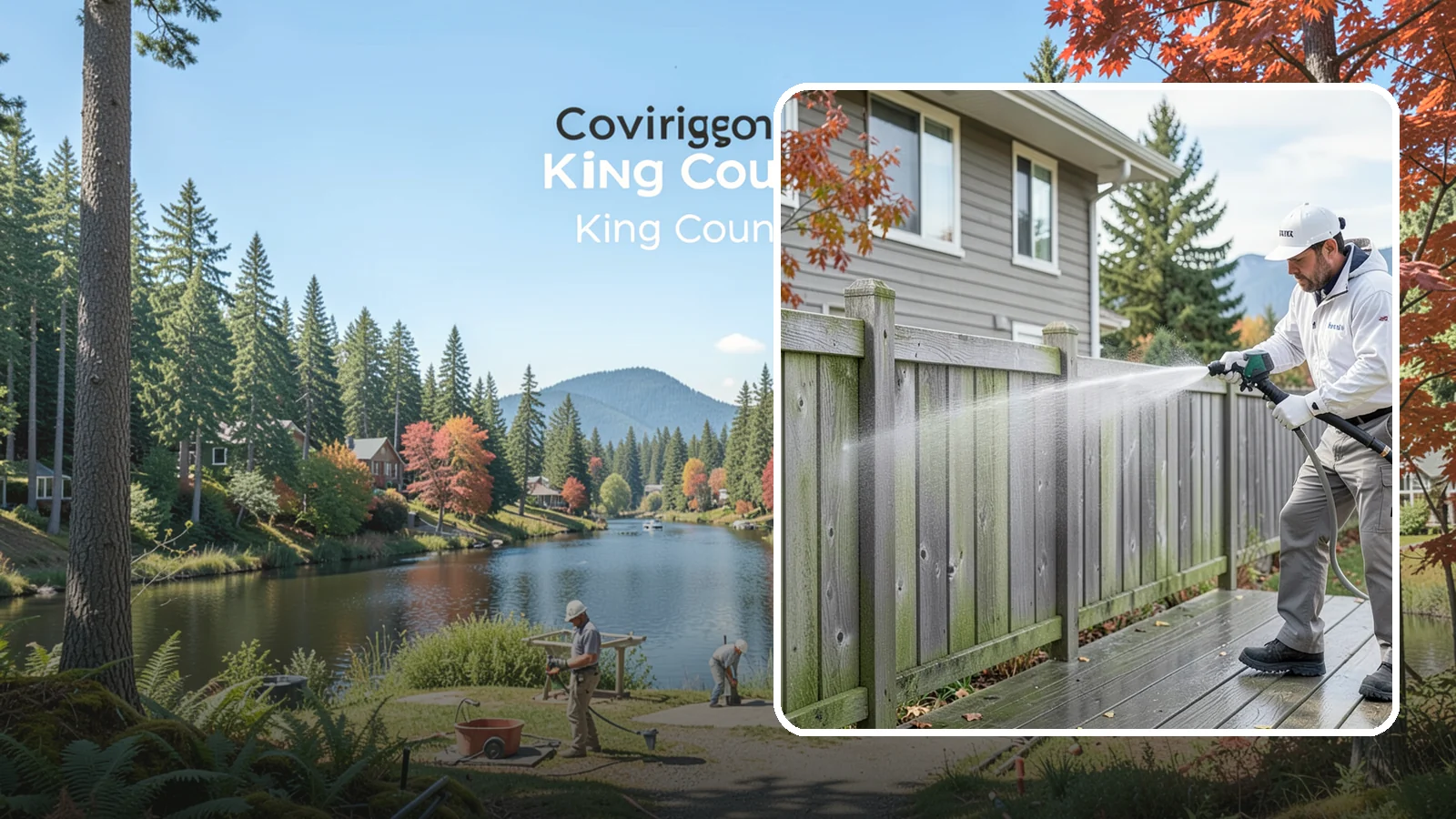 Fence Washing in Covington, King County, WA - A full-panel fence wash that lifts the gray-green grime our constant Puget Sound drizzle bakes onto wood, vinyl, and metal alike.