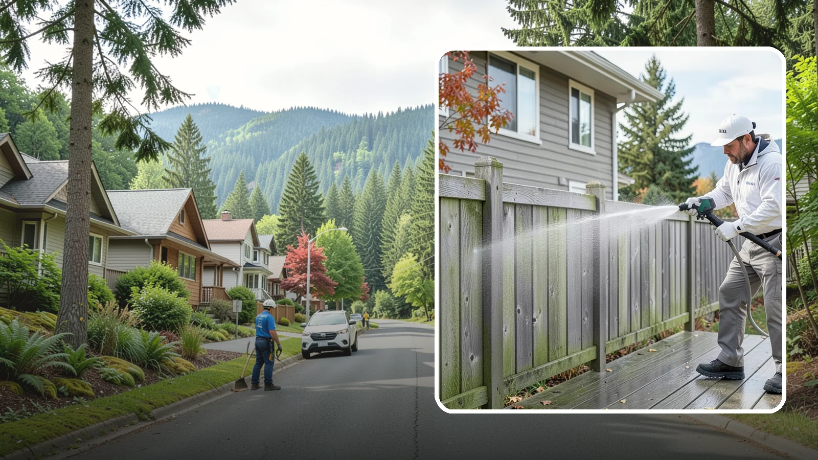 Fence Washing in Darrington, Snohomish County, WA - A full-panel fence wash that lifts the gray-green grime our constant Puget Sound drizzle bakes onto wood, vinyl, and metal alike.