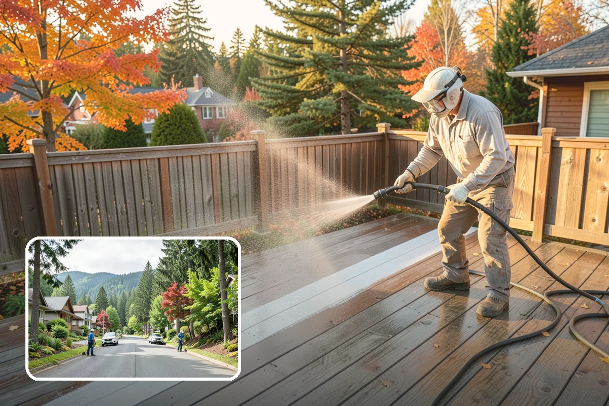 Fence Washing in Darrington, Snohomish County, WA - Removes the algae film that thrives on shaded PNW fence lines