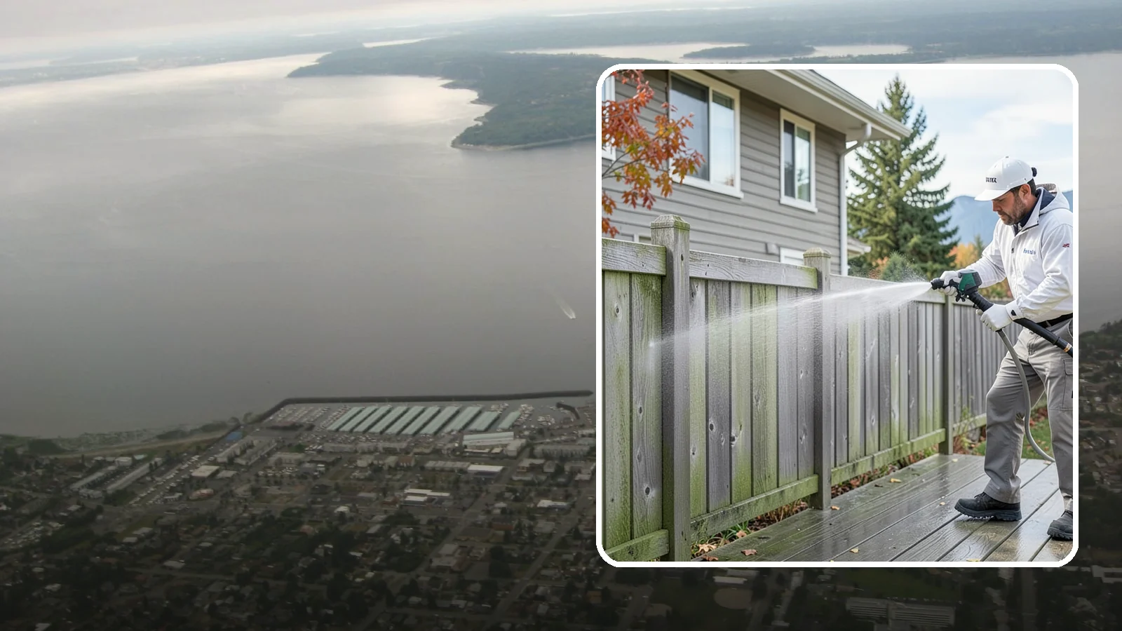 Fence Washing in Des Moines, King County, WA - A full-panel fence wash that lifts the gray-green grime our constant Puget Sound drizzle bakes onto wood, vinyl, and metal alike.