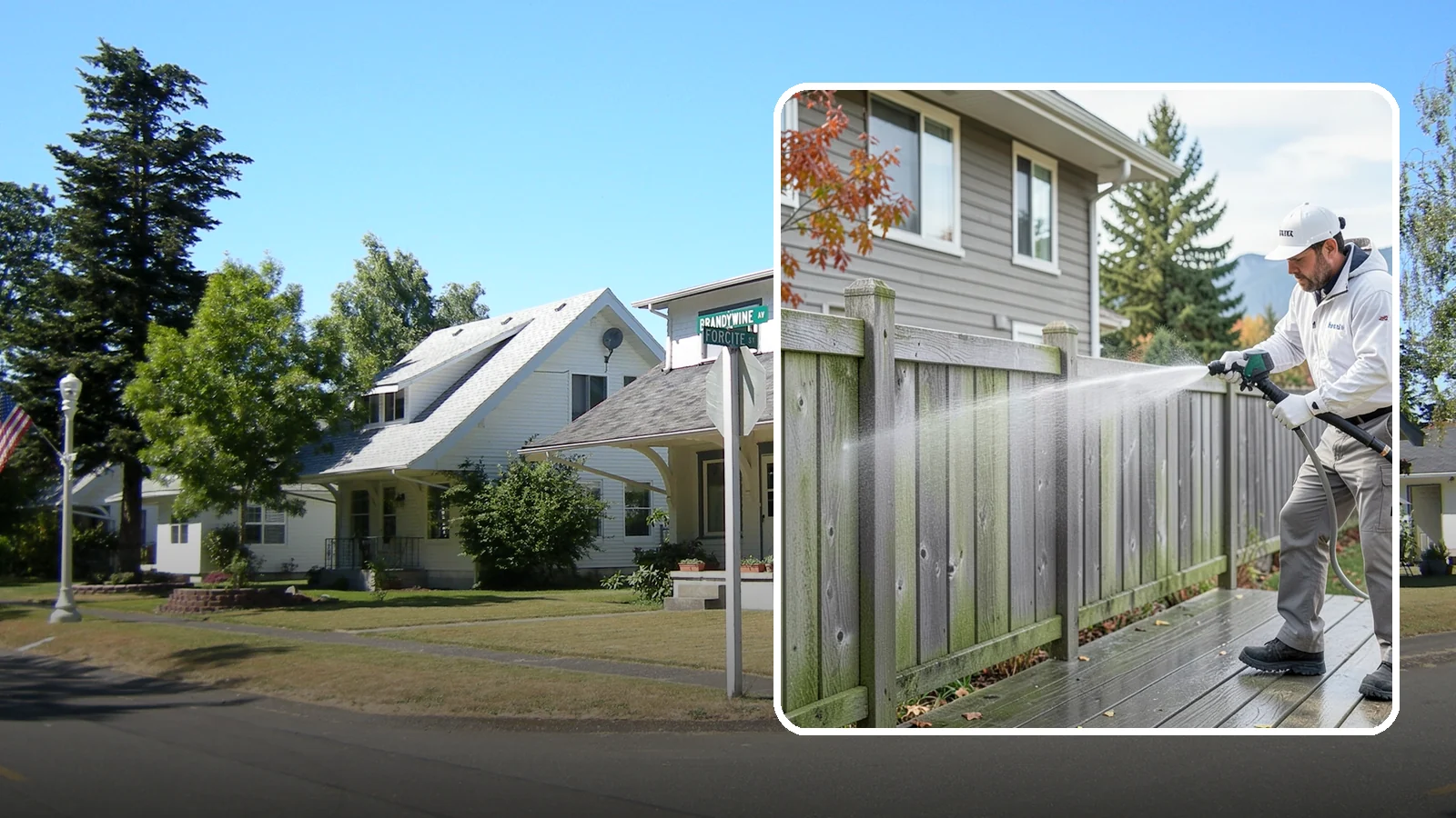 Fence Washing in DuPont, Pierce County, WA - A full-panel fence wash that lifts the gray-green grime our constant Puget Sound drizzle bakes onto wood, vinyl, and metal alike.