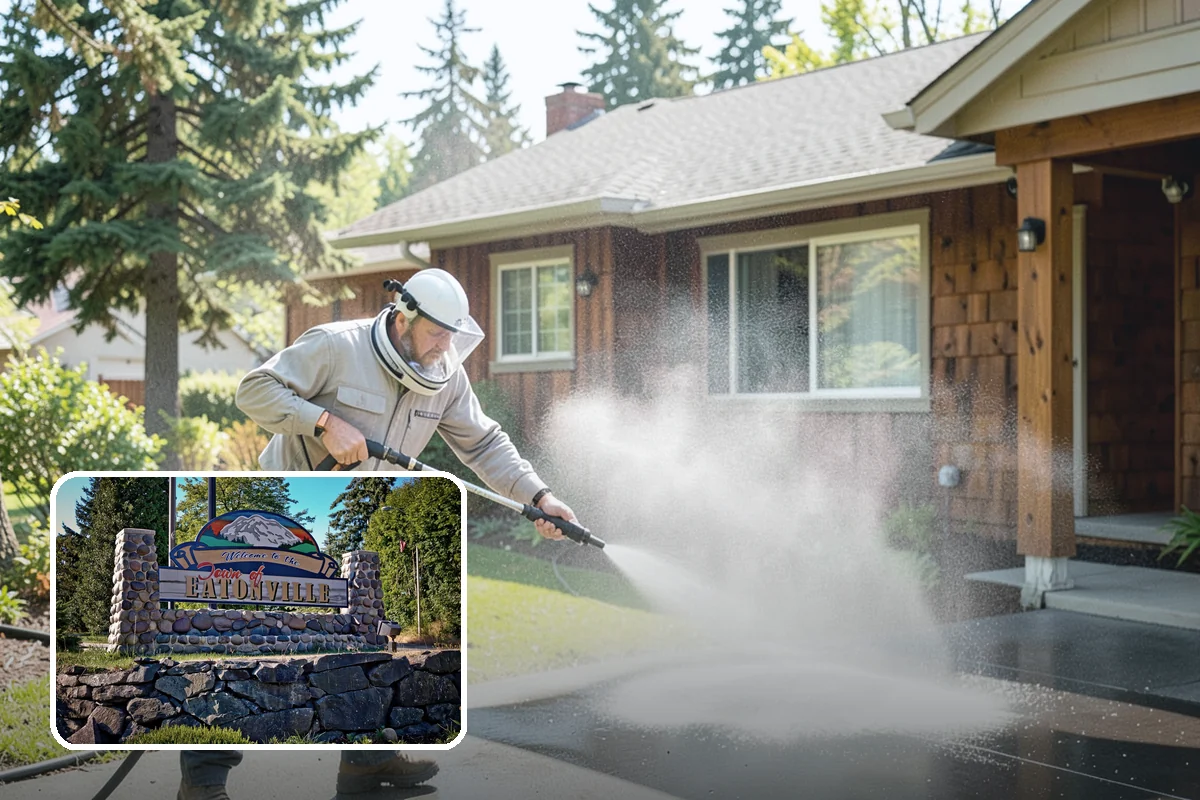 Fence Washing in Eatonville, Pierce County, WA - Removes the algae film that thrives on shaded PNW fence lines