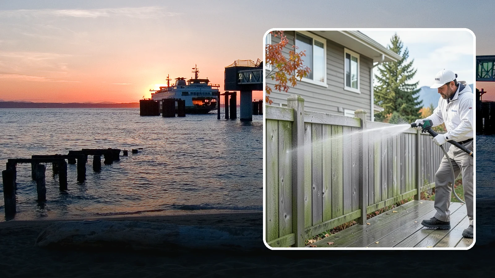 Fence Washing in Edmonds, Snohomish County, WA - A full-panel fence wash that lifts the gray-green grime our constant Puget Sound drizzle bakes onto wood, vinyl, and metal alike.