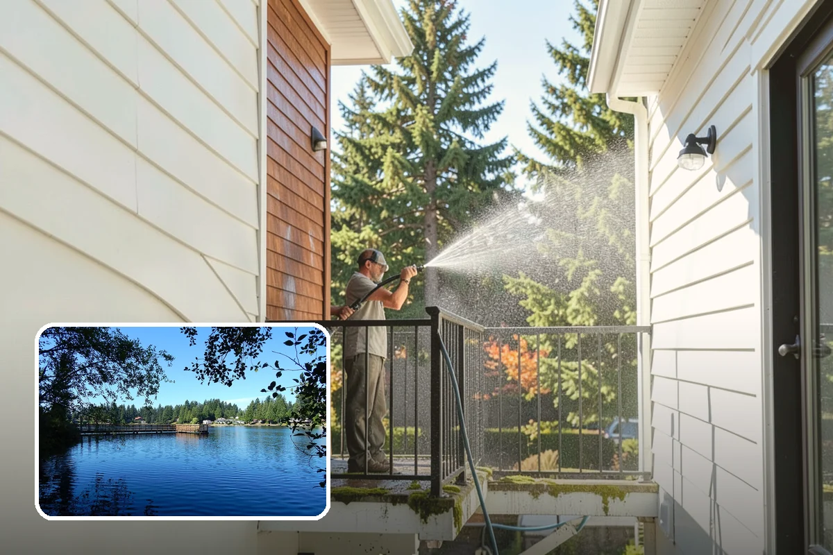 Fence Washing in Federal Way, King County, WA - Removes the algae film that thrives on shaded PNW fence lines