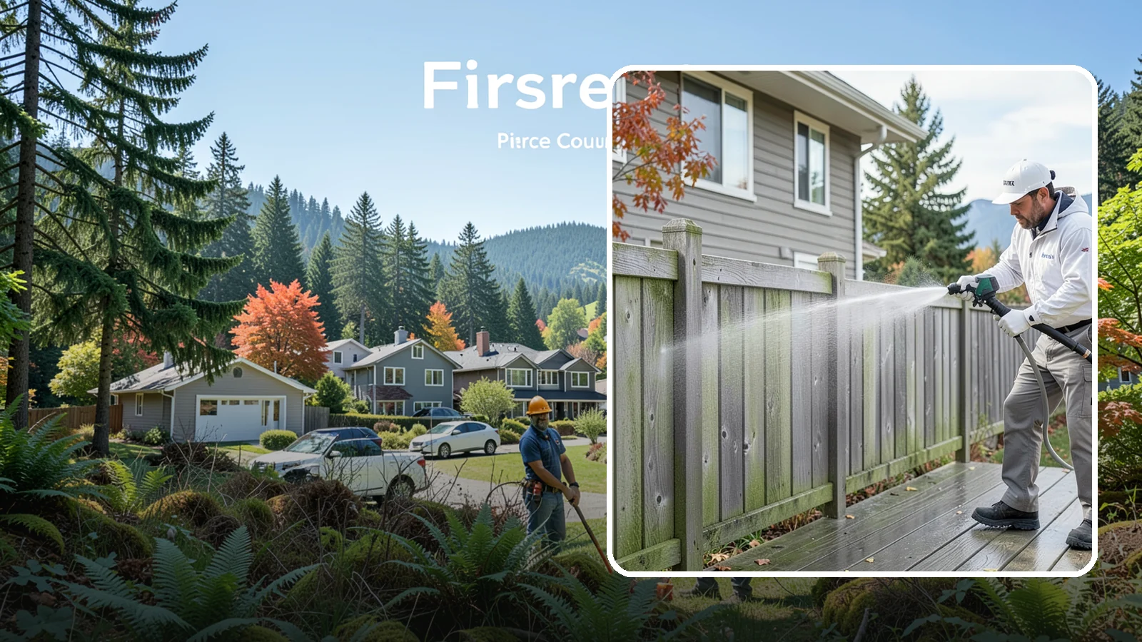 Fence Washing in Fircrest, Pierce County, WA - A full-panel fence wash that lifts the gray-green grime our constant Puget Sound drizzle bakes onto wood, vinyl, and metal alike.