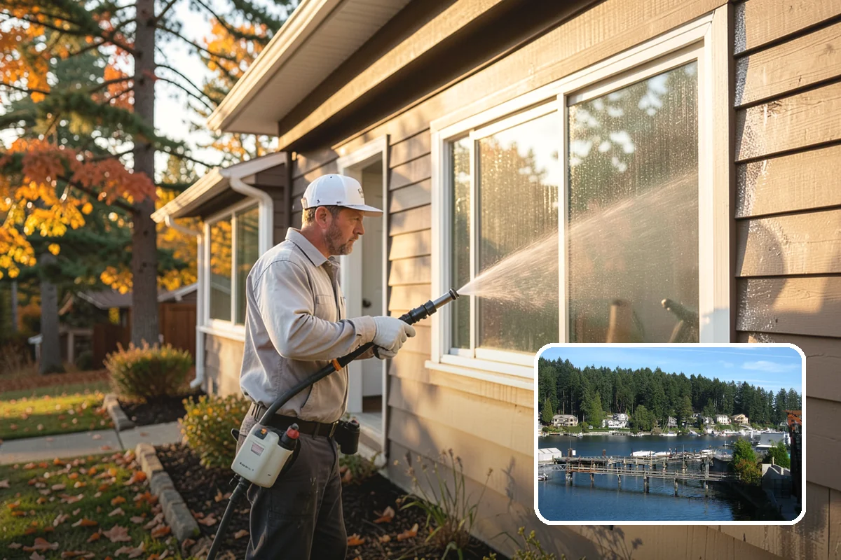 Fence Washing in Gig Harbor, Pierce County, WA - Removes the algae film that thrives on shaded PNW fence lines
