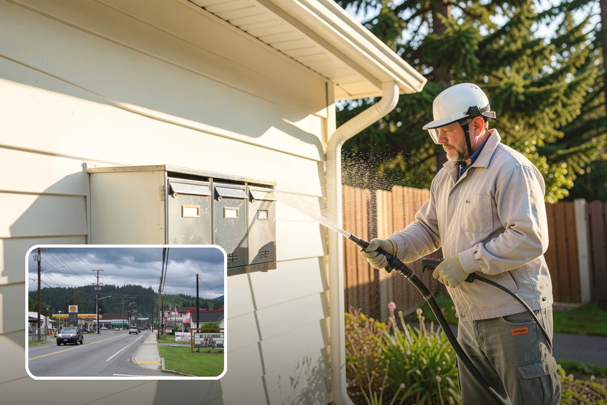 Fence Washing in Granite Falls, Snohomish County, WA - Removes the algae film that thrives on shaded PNW fence lines