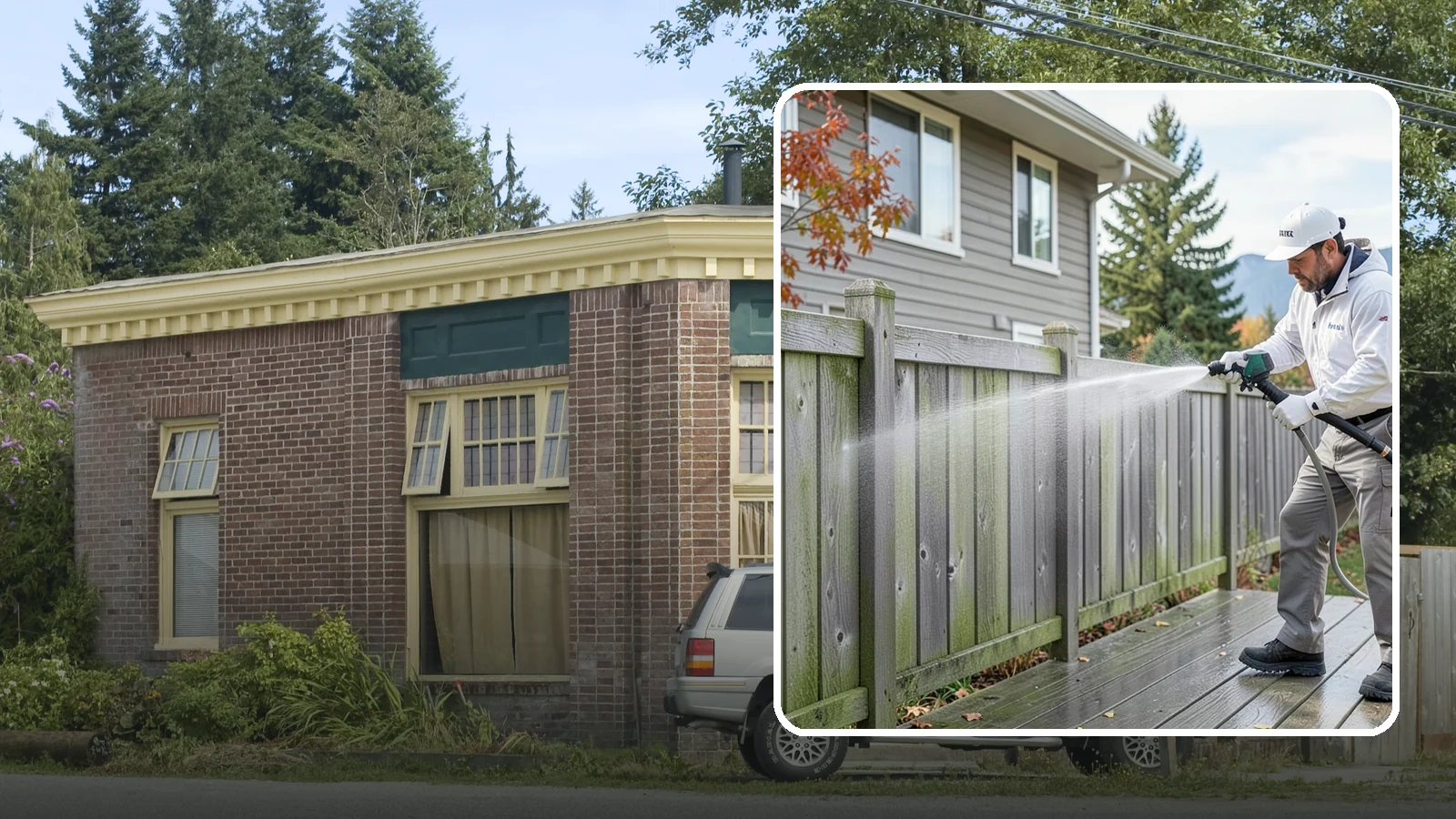Fence Washing in Hamilton, Skagit County, WA - A full-panel fence wash that lifts the gray-green grime our constant Puget Sound drizzle bakes onto wood, vinyl, and metal alike.