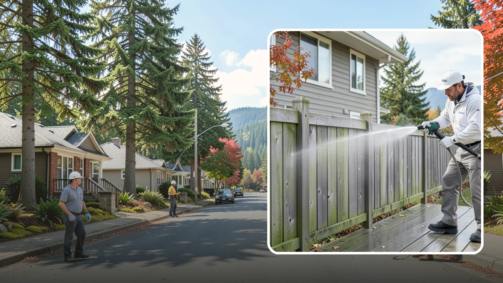 Fence Washing in Hunts Point, King County, WA - A full-panel fence wash that lifts the gray-green grime our constant Puget Sound drizzle bakes onto wood, vinyl, and metal alike.