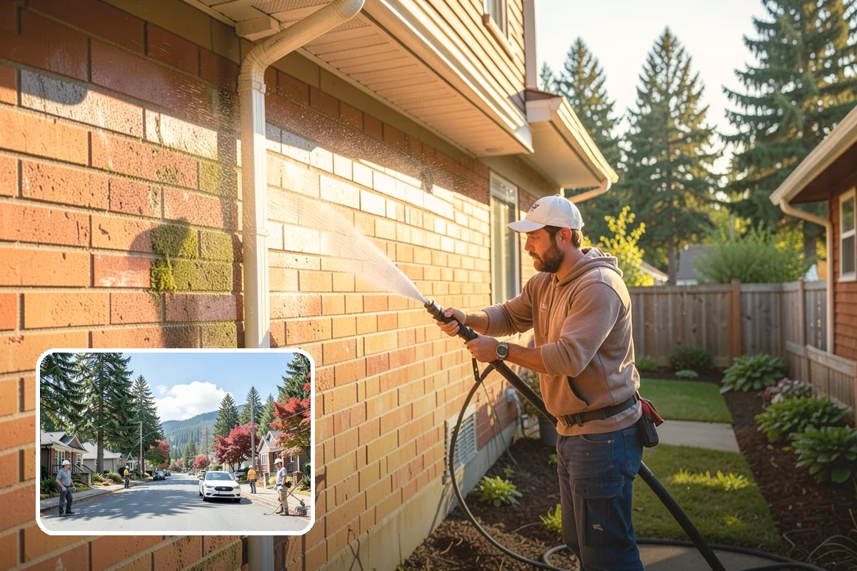 Fence Washing in Hunts Point, King County, WA - Removes the algae film that thrives on shaded PNW fence lines