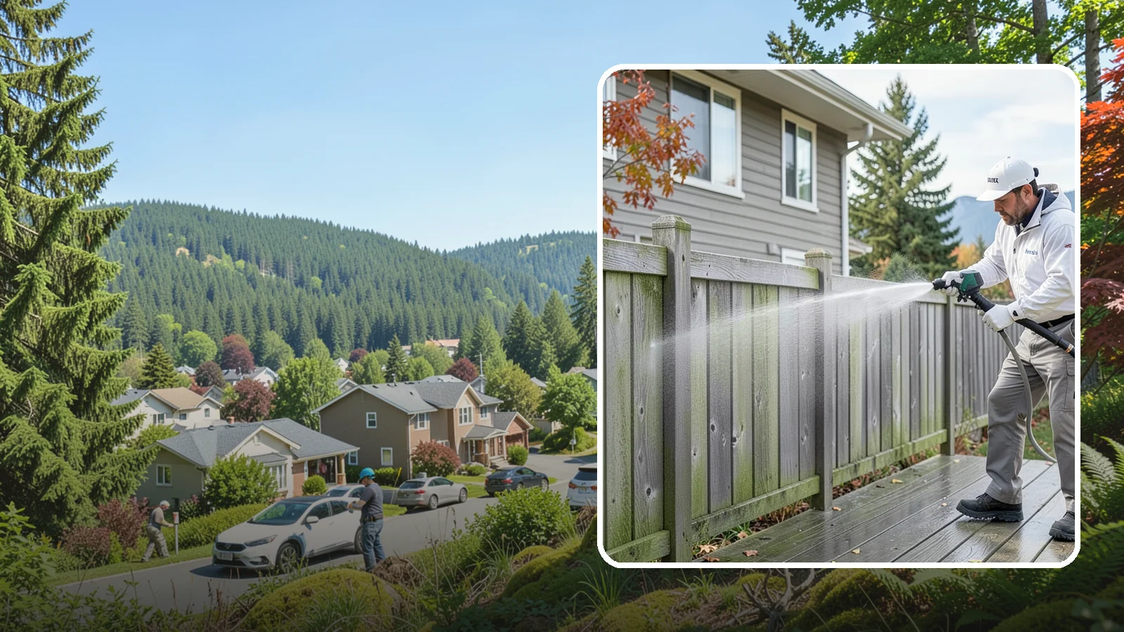 Fence Washing in Index, Snohomish County, WA - A full-panel fence wash that lifts the gray-green grime our constant Puget Sound drizzle bakes onto wood, vinyl, and metal alike.