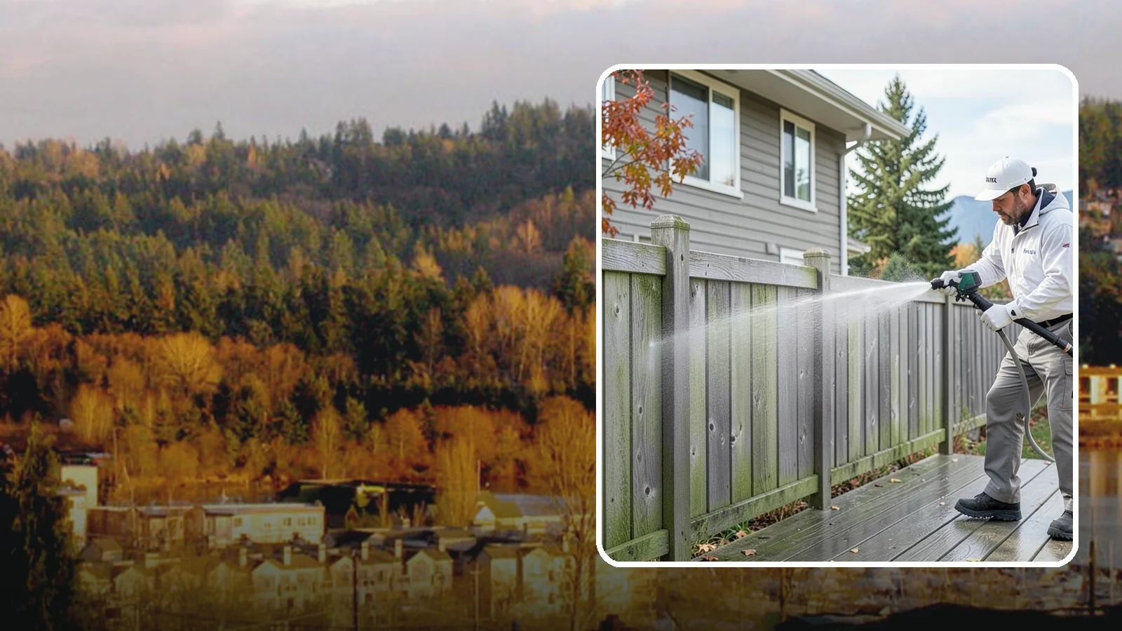 Fence Washing in Kenmore, King County, WA - A full-panel fence wash that lifts the gray-green grime our constant Puget Sound drizzle bakes onto wood, vinyl, and metal alike.