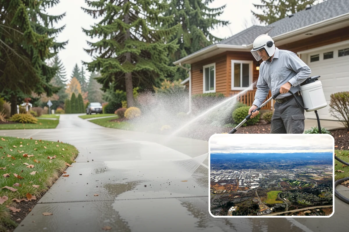 Fence Washing in Kent, King County, WA - Removes the algae film that thrives on shaded PNW fence lines