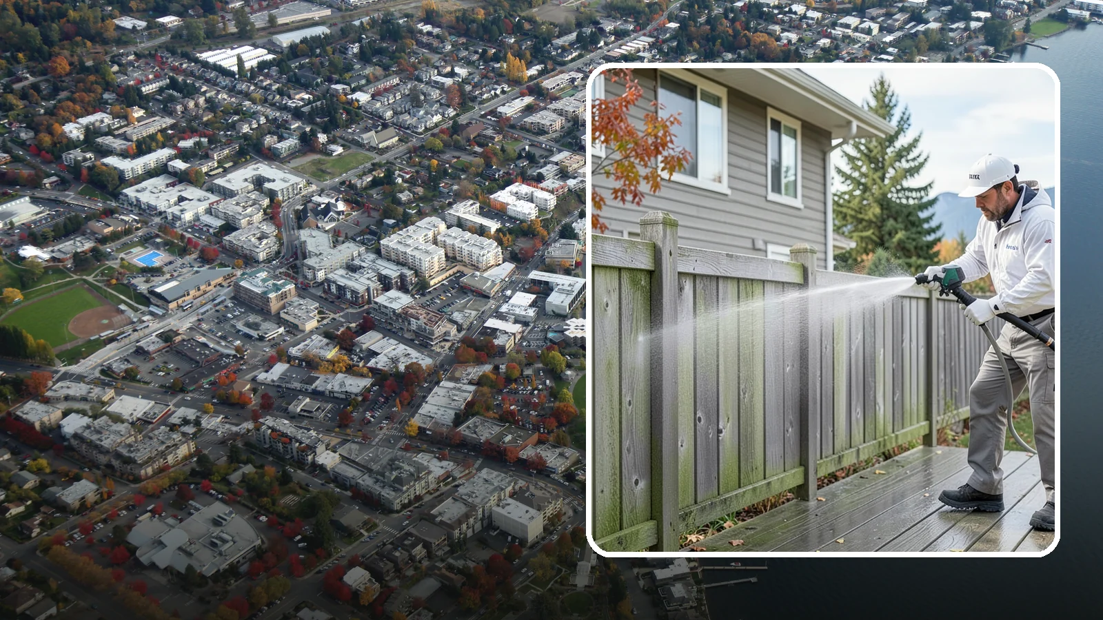 Fence Washing in Kirkland, King County, WA - A full-panel fence wash that lifts the gray-green grime our constant Puget Sound drizzle bakes onto wood, vinyl, and metal alike.