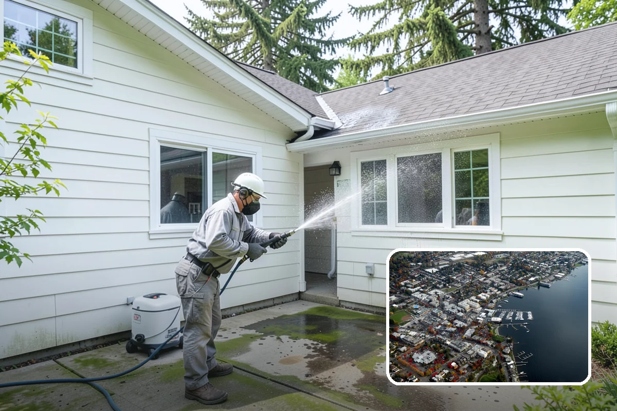 Fence Washing in Kirkland, King County, WA - Removes the algae film that thrives on shaded PNW fence lines