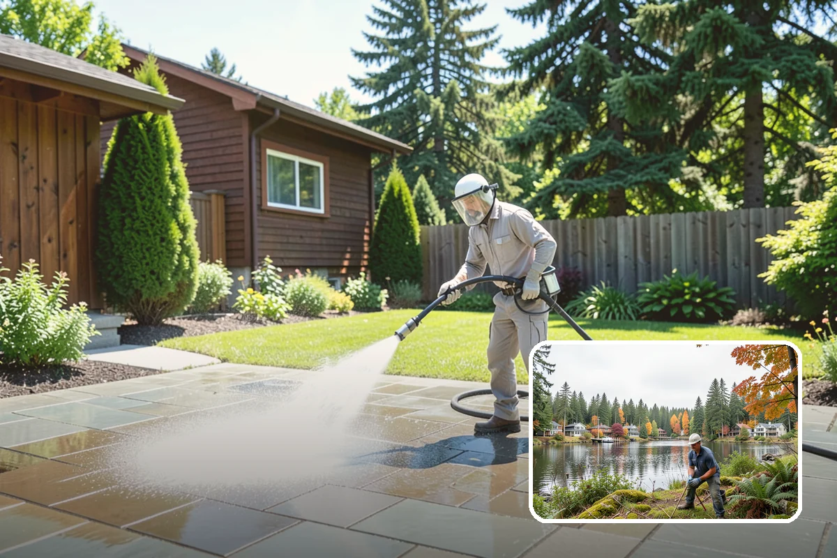 Fence Washing in La Conner, Skagit County, WA - Removes the algae film that thrives on shaded PNW fence lines