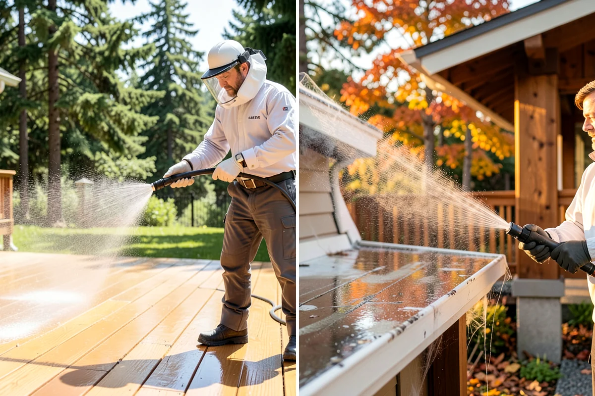 Fence Washing in Lake Forest Park, King County, WA - Walk the fence line and identify wood, vinyl, or metal sections