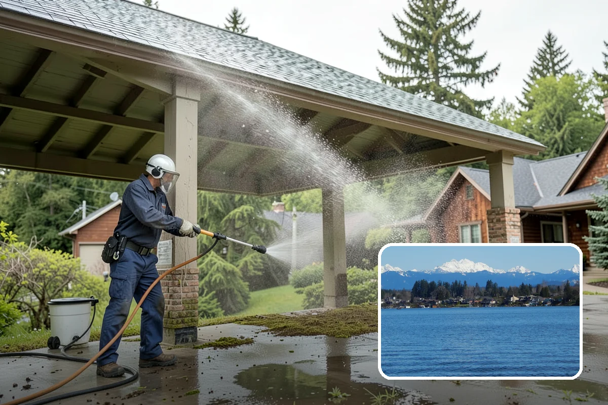 Fence Washing in Lake Stevens, Snohomish County, WA - Removes the algae film that thrives on shaded PNW fence lines