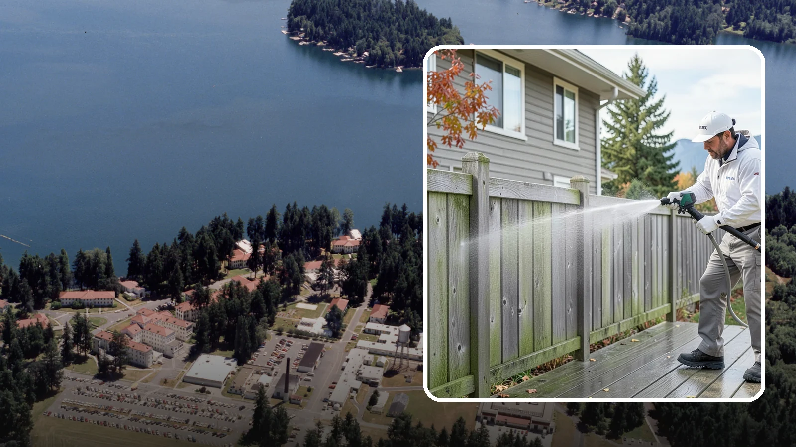 Fence Washing in Lakewood, Pierce County, WA - A full-panel fence wash that lifts the gray-green grime our constant Puget Sound drizzle bakes onto wood, vinyl, and metal alike.