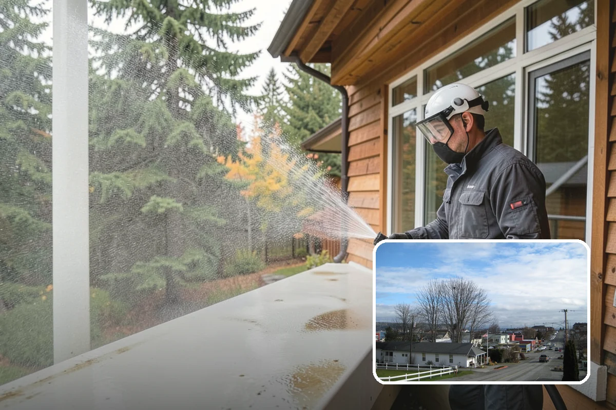 Fence Washing in Langley, Island County, WA - Removes the algae film that thrives on shaded PNW fence lines
