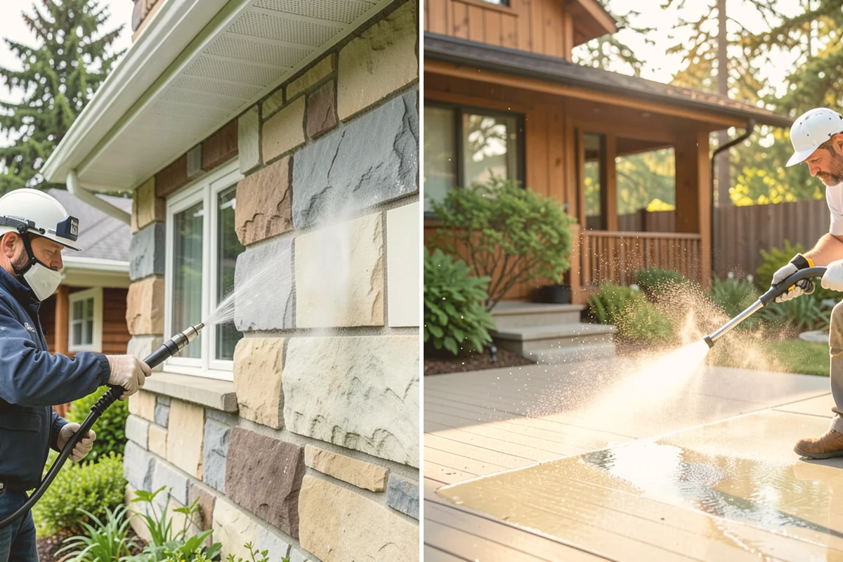 Fence Washing in Langley, Island County, WA - Walk the fence line and identify wood, vinyl, or metal sections