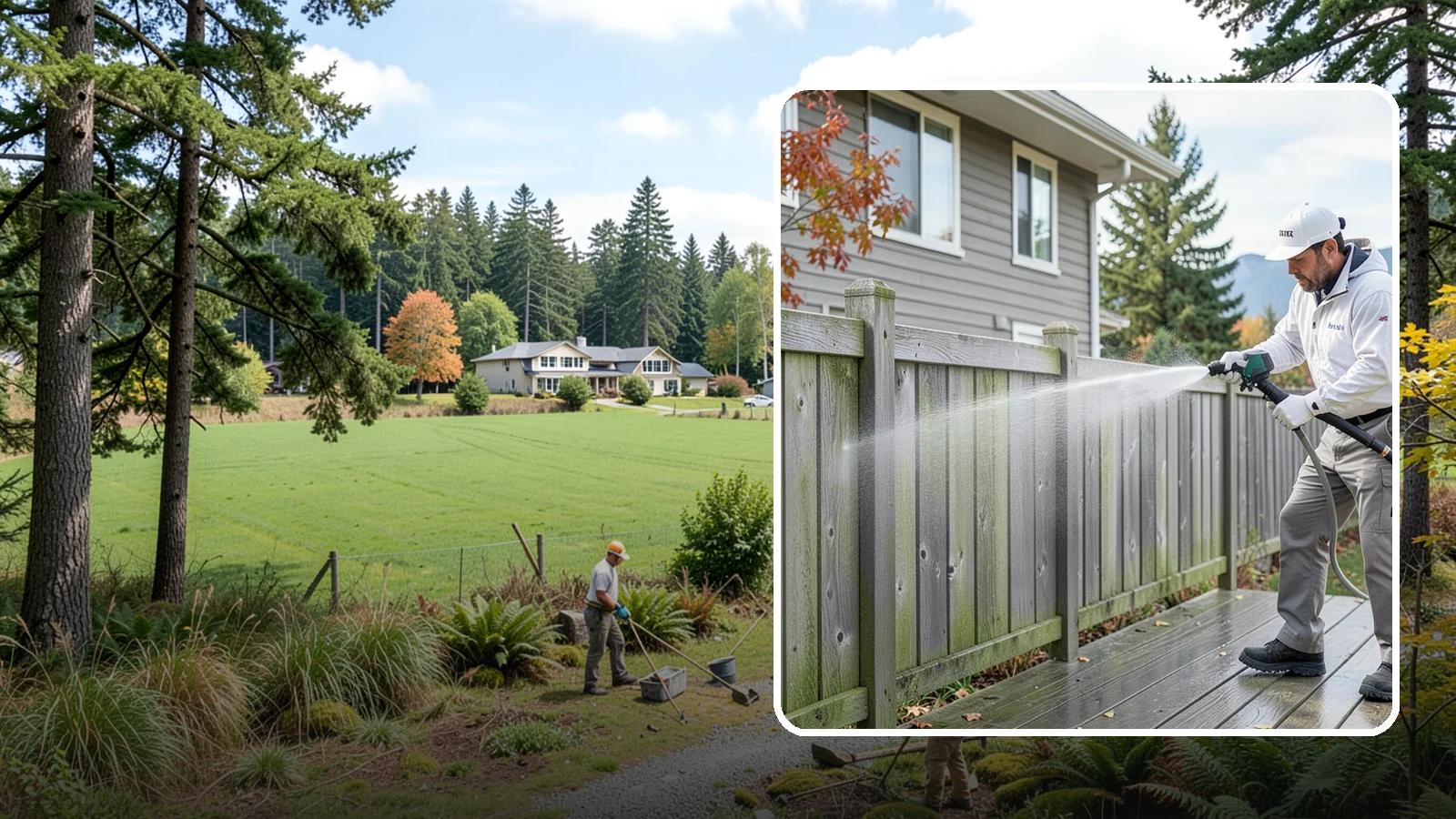 Fence Washing in Lyman, Skagit County, WA - A full-panel fence wash that lifts the gray-green grime our constant Puget Sound drizzle bakes onto wood, vinyl, and metal alike.