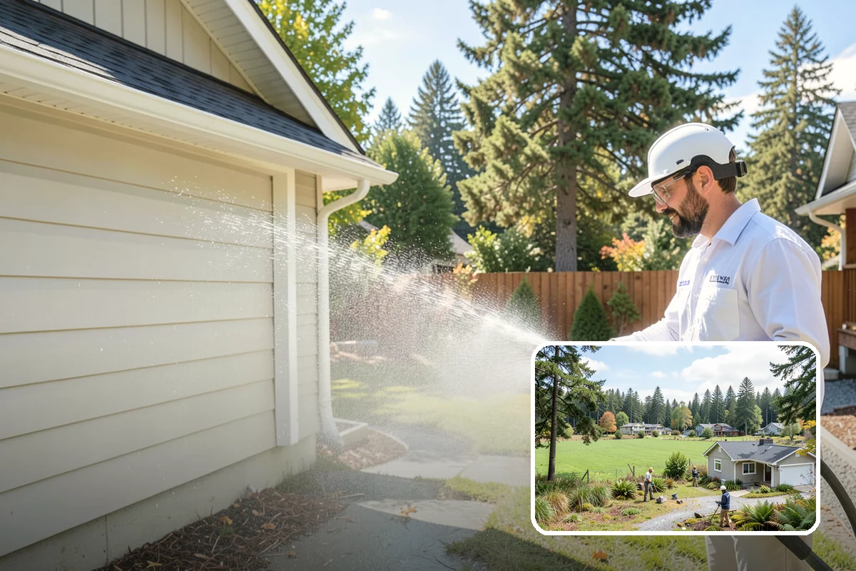 Fence Washing in Lyman, Skagit County, WA - Removes the algae film that thrives on shaded PNW fence lines