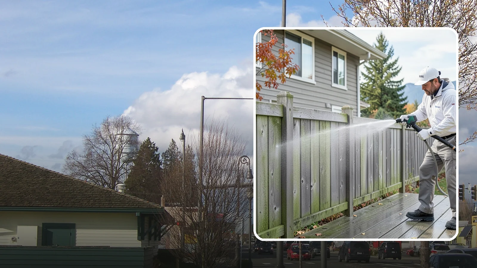 Fence Washing in Marysville, Snohomish County, WA - A full-panel fence wash that lifts the gray-green grime our constant Puget Sound drizzle bakes onto wood, vinyl, and metal alike.