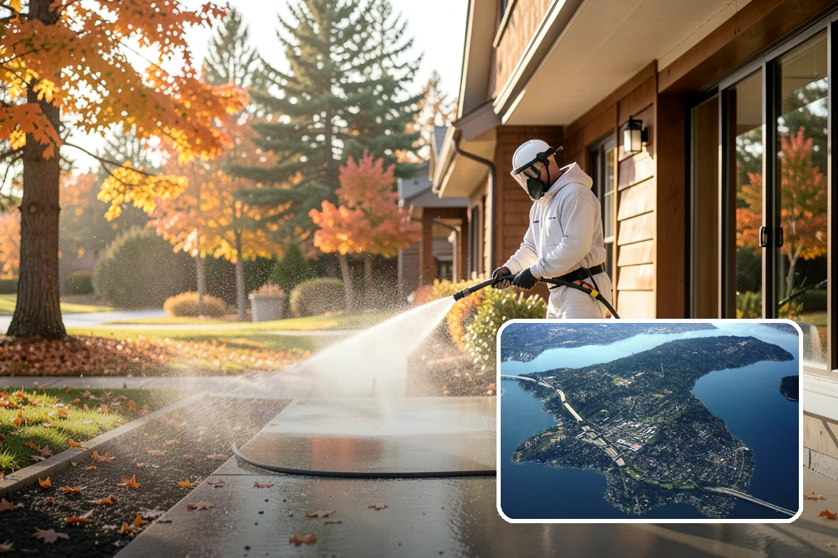 Fence Washing in Mercer Island, King County, WA - Removes the algae film that thrives on shaded PNW fence lines