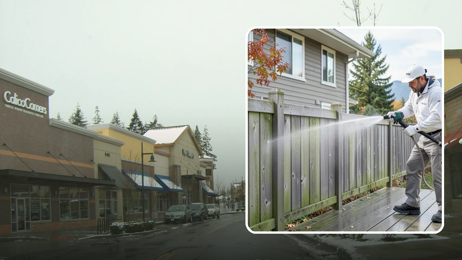 Fence Washing in Mill Creek, Snohomish County, WA - A full-panel fence wash that lifts the gray-green grime our constant Puget Sound drizzle bakes onto wood, vinyl, and metal alike.