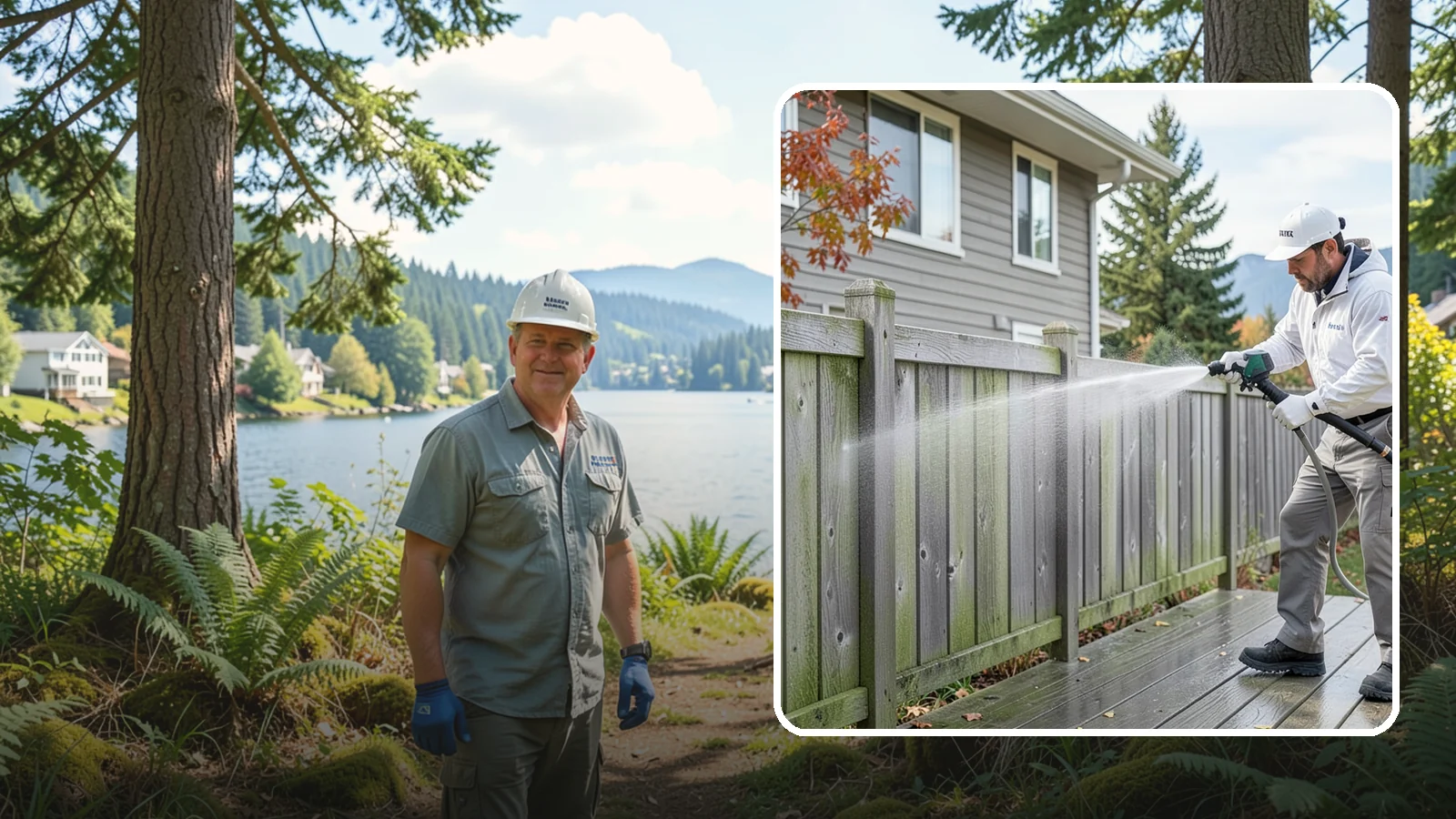 Fence Washing in Milton, King County, WA - A full-panel fence wash that lifts the gray-green grime our constant Puget Sound drizzle bakes onto wood, vinyl, and metal alike.